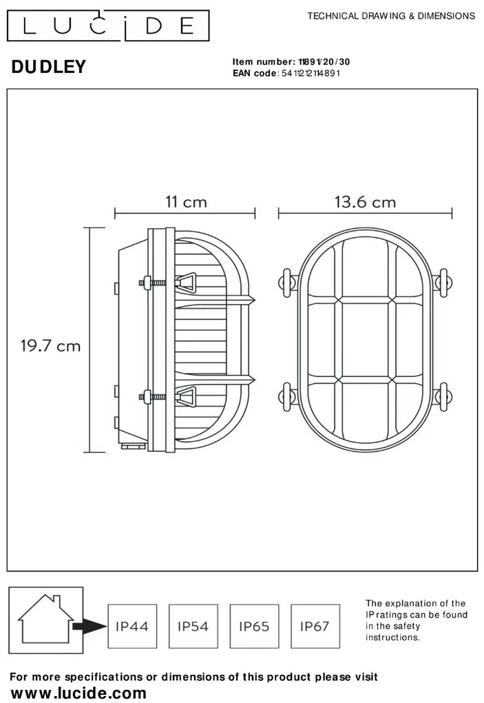 Lucide Dudley wandlamp 40W 20x14cm zwart