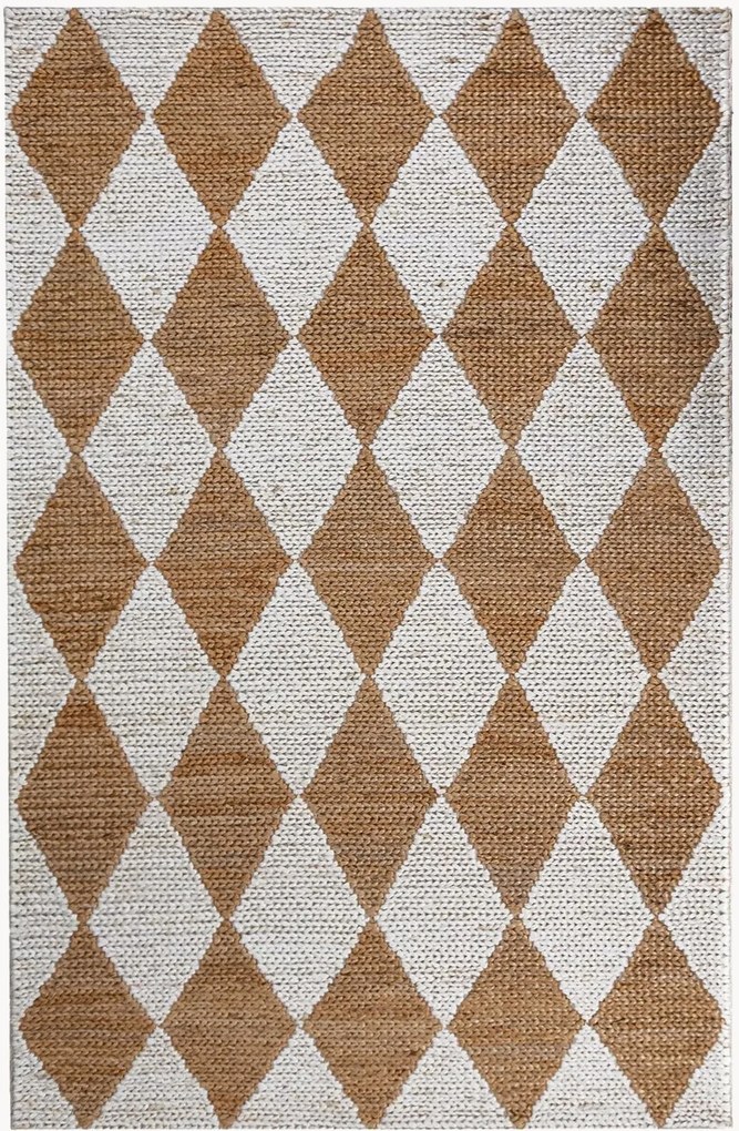 Handgeweven platgeweven juten vloerkleed Effie Diamond