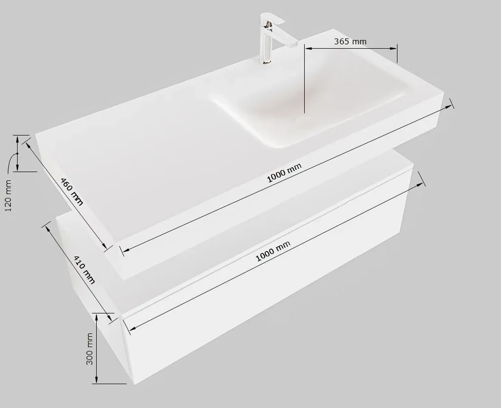 Mondiaz Alan DLux badmeubel 100cm plata 1 lade met wastafel ostra rechts 1 kraangat
