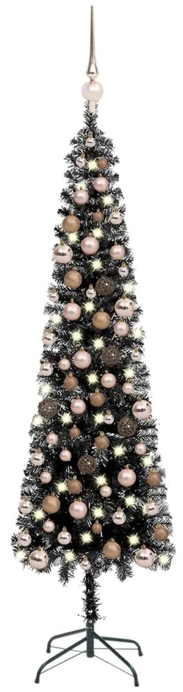 vidaXL Kerstboom met LED's en kerstballen smal 150 cm zwart