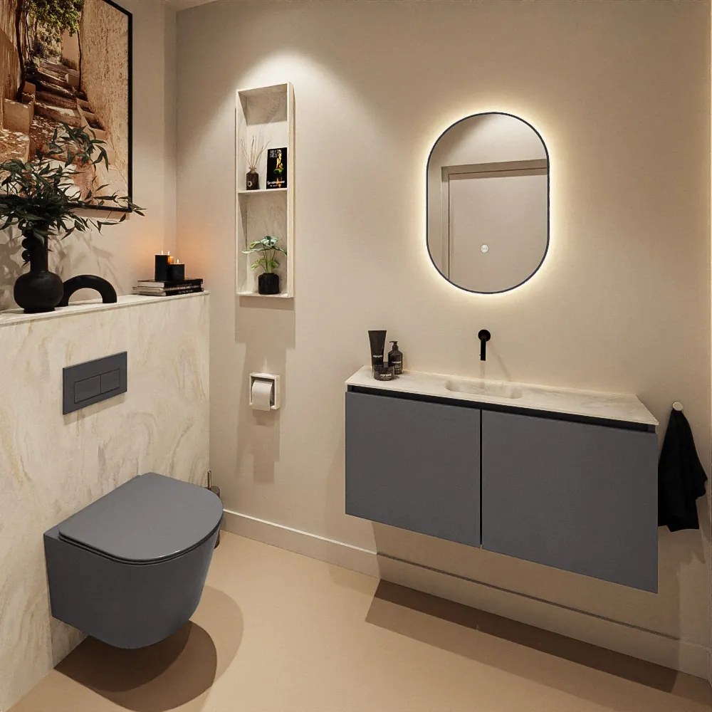 Mondiaz Ture DLux toiletmeubel 100cm dark grey met wastafel ostra midden zonder kraangat