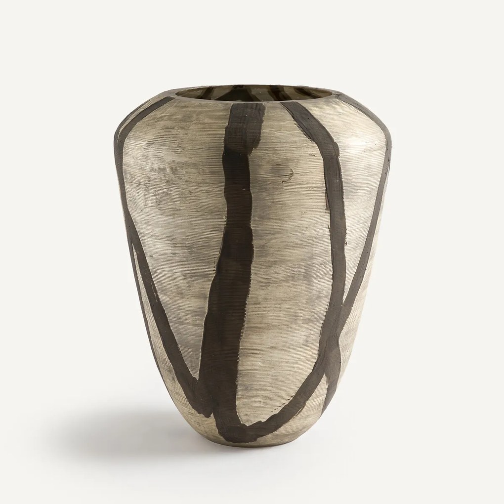 Beschilderde glazen vaas met matte strepen, H35,5 cm, Hedi