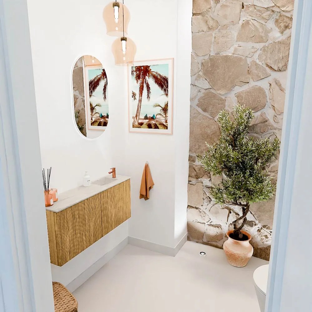 Mondiaz Joya DLux 90cm toiletmeubel oak met wastafel faye rechts 1 kraangat ostra