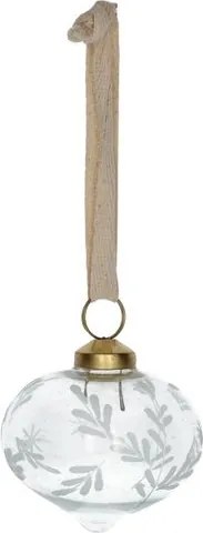 Kerstbal, glas, ui-vorm met takjes en sterren, Ø7 cm