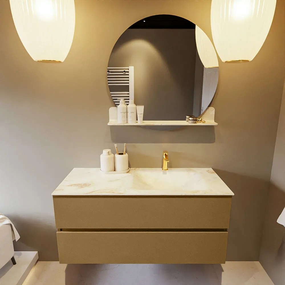 Mondiaz Vica DLux badmeubel 110cm oro 2 lades met wastafel frappe rechts 1 kraangat