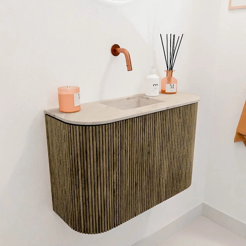 Mondiaz Joya DLux 65cm toiletmeubel ronding links/rechts dusk met wastafel faye midden zonder kraangat frappe