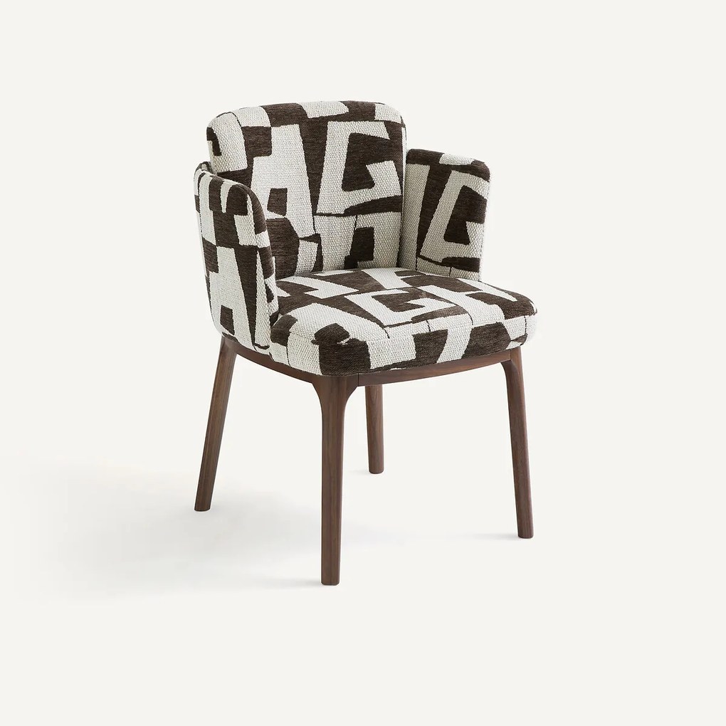 Tafelfauteuil, walnoot en jacquard stof, JABOTE