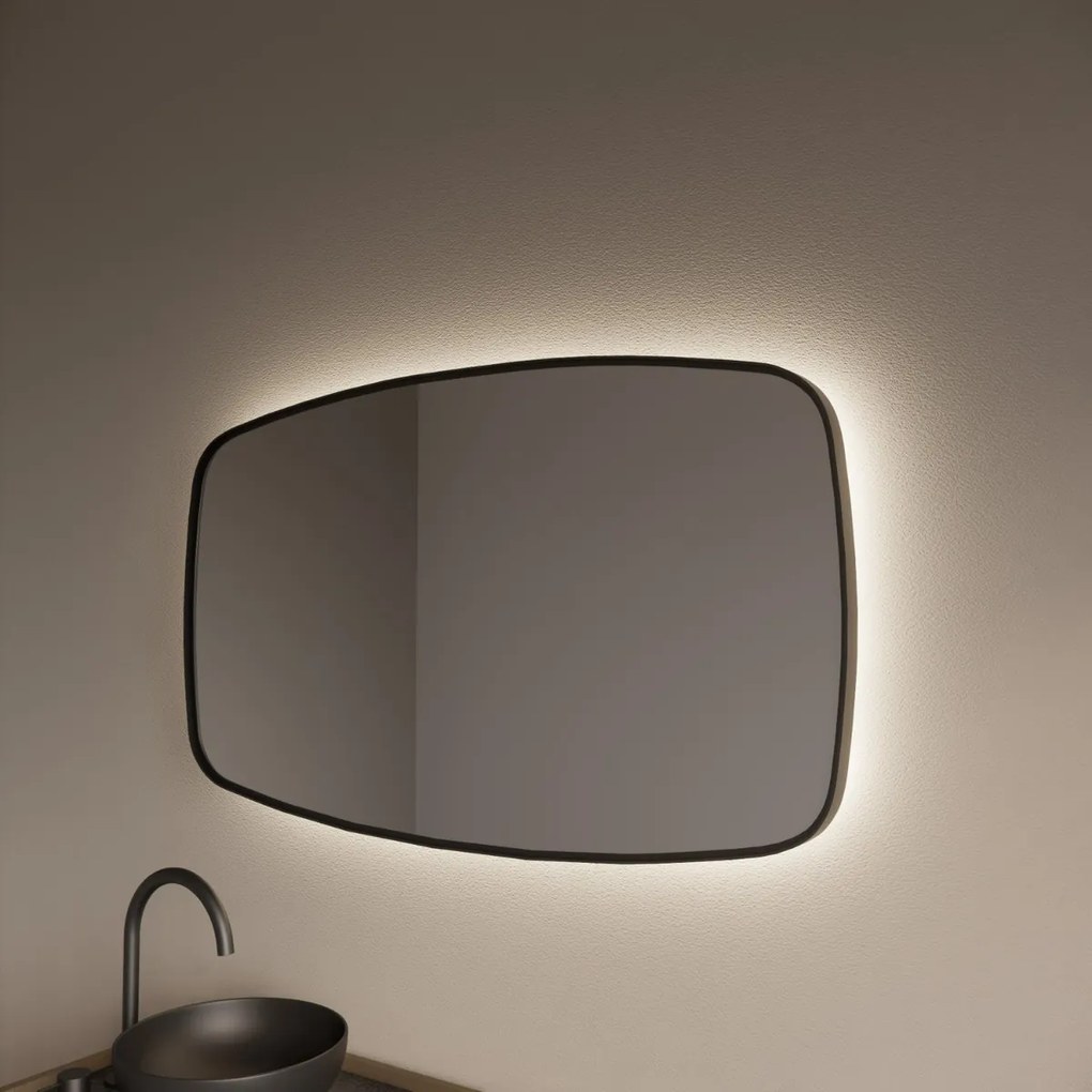 Gliss Design Epos spiegel met LED-verlichting 140x70cm horizontaal mat zwart