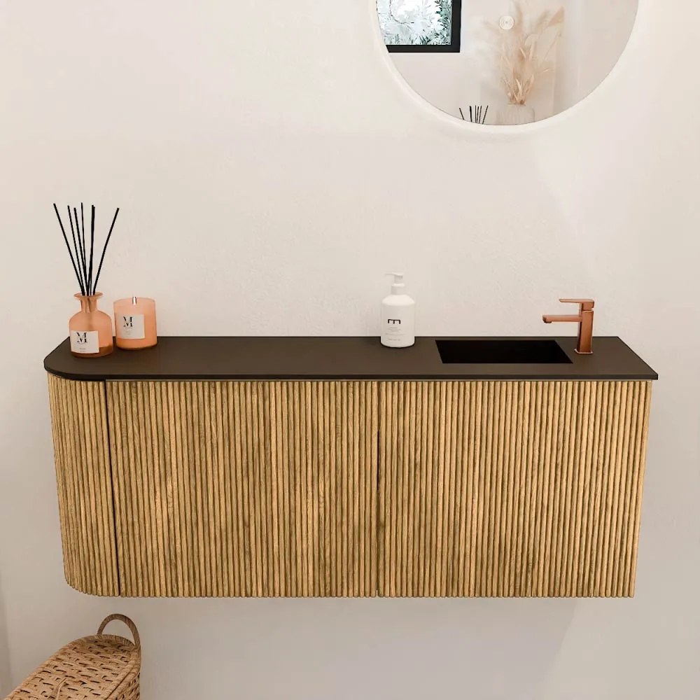 Mondiaz Joya 100cm toiletmeubel ronding links oak met wastafel faye rechts 1 kraangat urban