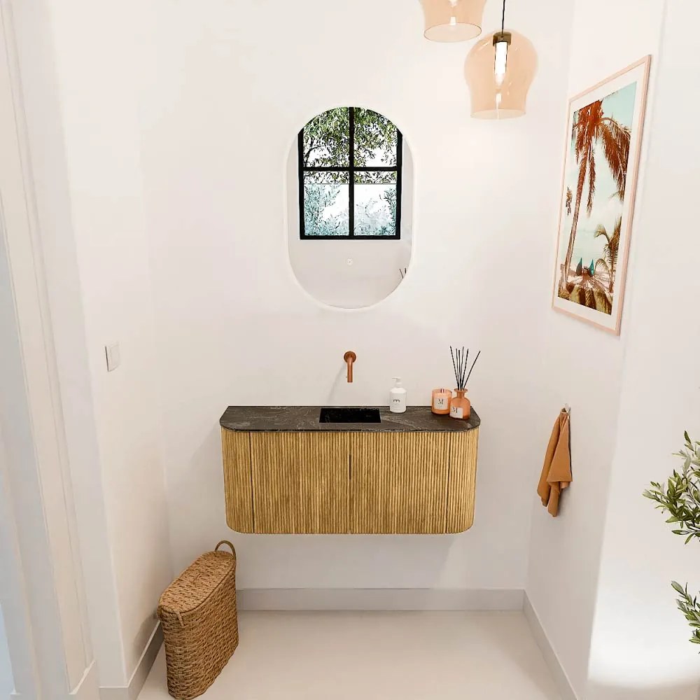 Mondiaz Joya DLux 95cm toiletmeubel ronding links/rechts oak met wastafel faye midden zonder kraangat lava