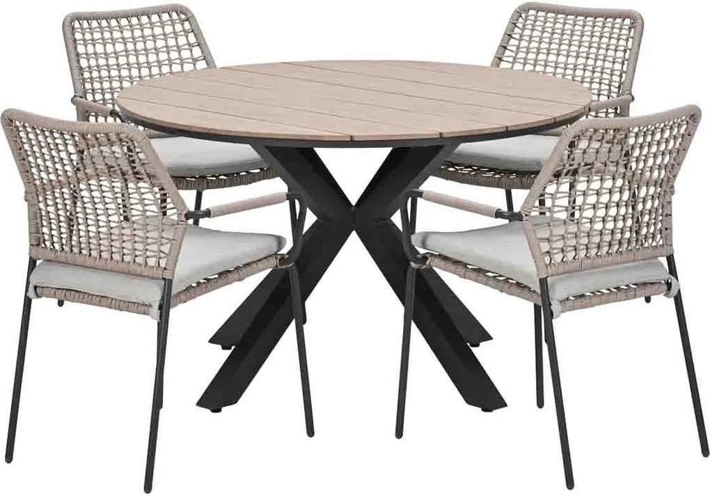 Garden Impressions Natas tuinset sand 5-delig - Tulli tuintafel light teak look Ø122 cm