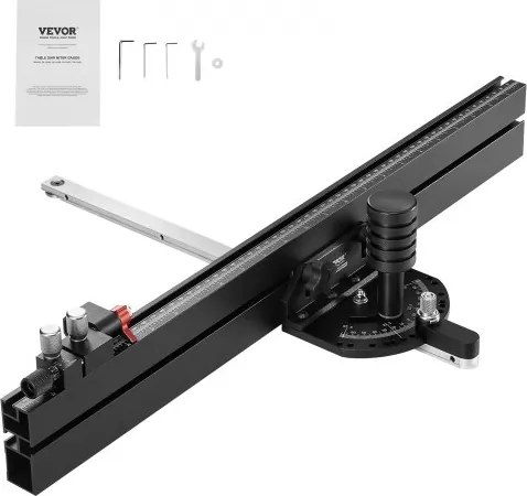 VEVOR Precisie verstekmeter, standaard gleuf 3/4'' x 3/8'', aluminium tafelzaag verstekmeter met 24 inch rooster 15 hoekaanslagen Verstelbare veerbelaste plunjer en verwijderbare schijf, voor houtbewerking