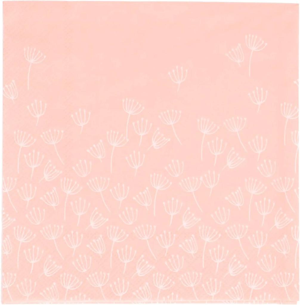 Servetten, papier, roze met schermbloemen, 33 x 33 cm