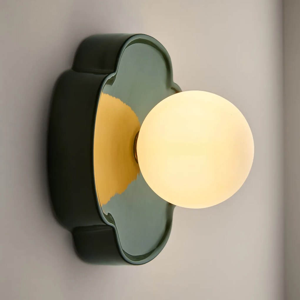 Wand- of plafondlamp bloem, keramiek en opaline glas, diameter 20 cm, HOLI