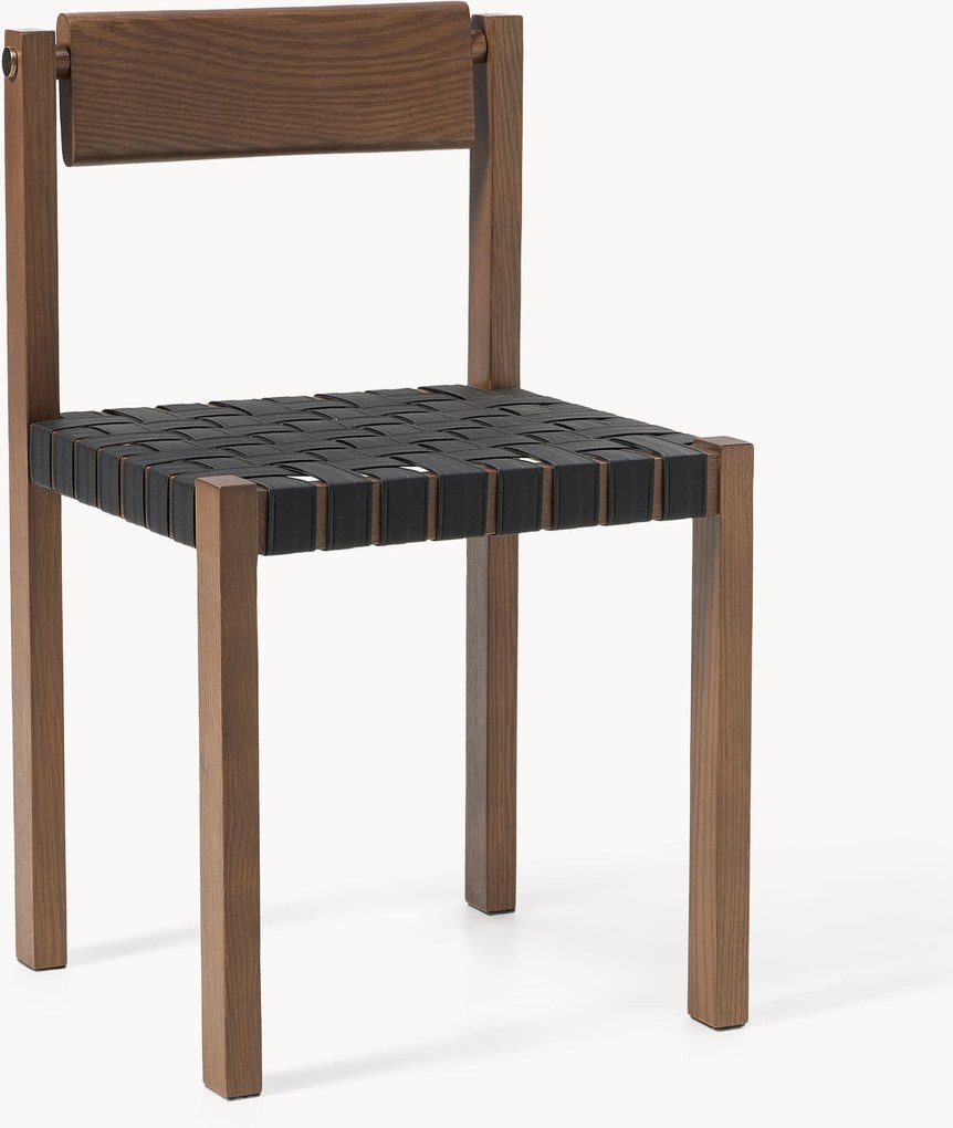 Houten stoel Liza met leren zitvlak