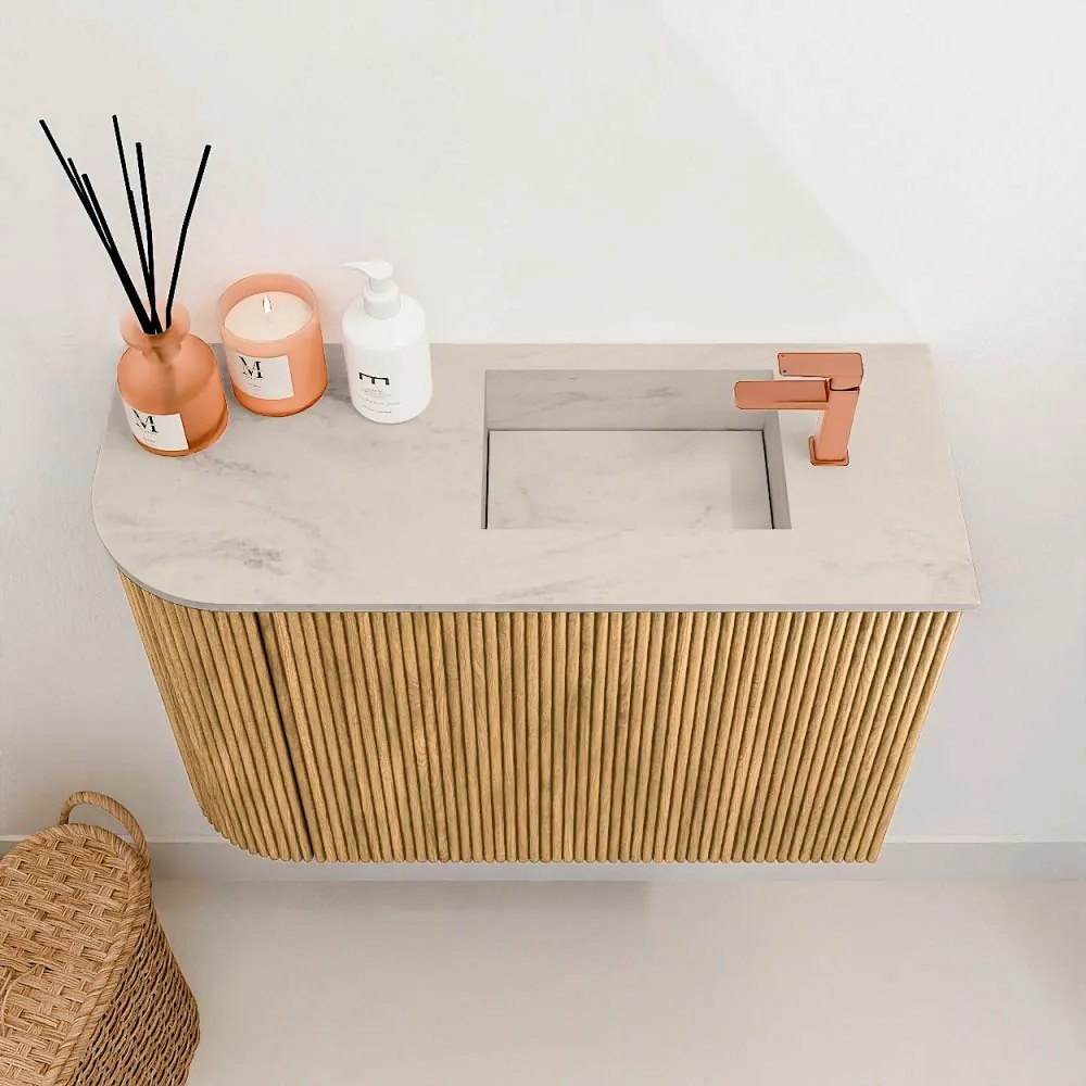 Mondiaz Joya DLux 60cm toiletmeubel ronding links oak met wastafel faye rechts 1 kraangat opalo