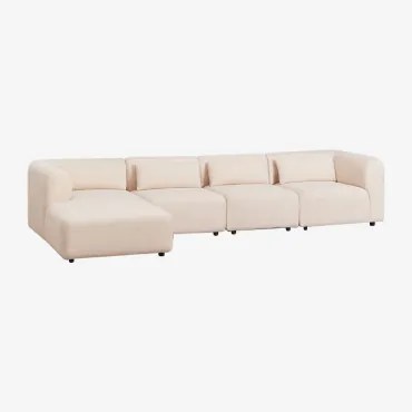 Linker 4-delige Modulaire Chaise Longue Bank Fogler Chenille Crème Beige - Sklum