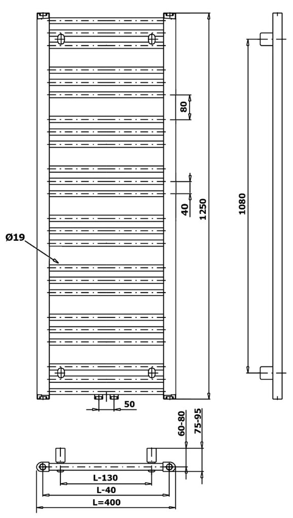 Bruckner Albrecht handdoekradiator 40x125cm 400W wit