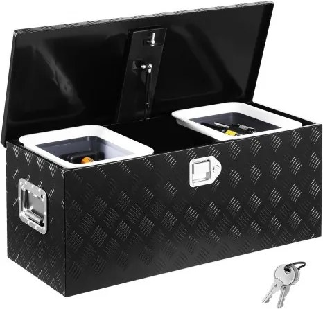 VEVOR Aluminium Gereedschapskist voor in de laadbak van een vrachtwagen, gestreepte gereedschapskist (899 x 370 x 370 mm) met zijhandgreep en uitschuifbare plank, opbergorganizer voor aanhangwagens, zwart