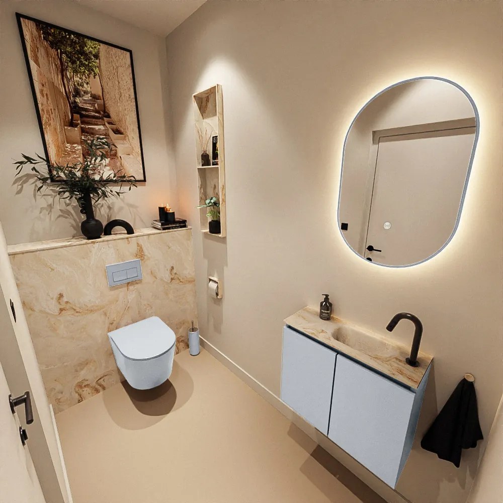 Mondiaz Ture DLux toiletmeubel 60cm clay met wastafel frappe rechts met kraangat