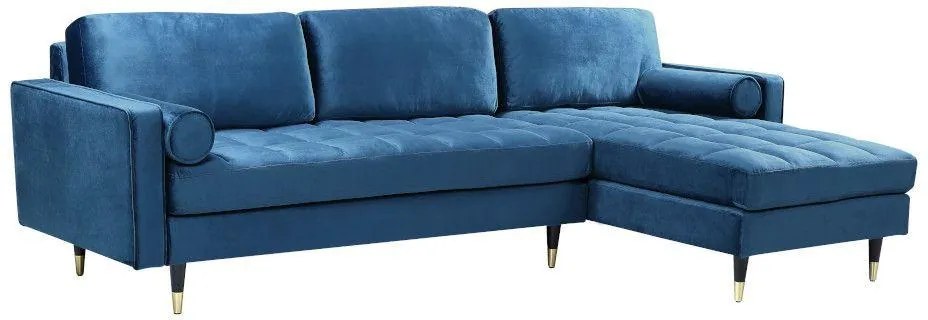 BeMade Furniture | Hoekbank Knus breedte 260 cm x diepte 145 cm x hoogte 84 cm x zithoogte blauw hoekbanken velvet, hout meubels banken