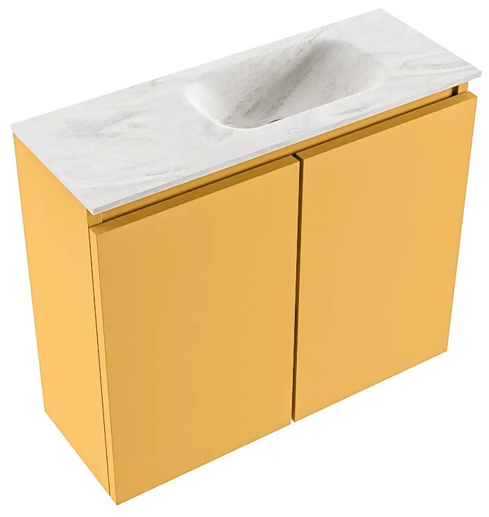 Mondiaz Ture DLux toiletmeubel 60cm ocher met wastafel ostra rechts met kraangat