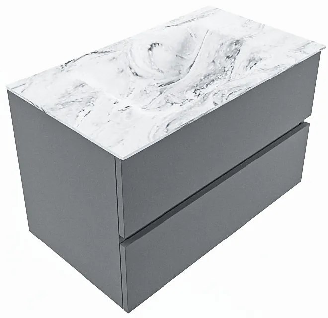 Mondiaz Vica DLux badmeubel 80cm plata 2 lades met wastafel glace midden zonder kraangat