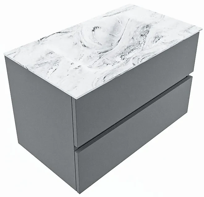 Mondiaz Vica DLux badmeubel 80cm plata 2 lades met wastafel glace midden zonder kraangat