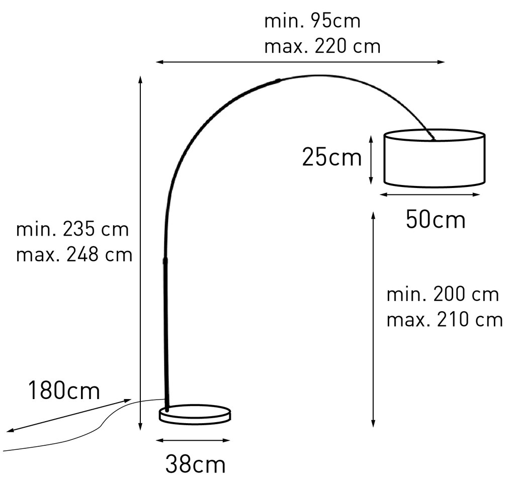 Booglamp messing met wit stoffen kap luipaard 50 cm - XXL Klassiek / Antiek E27 Binnenverlichting Lamp