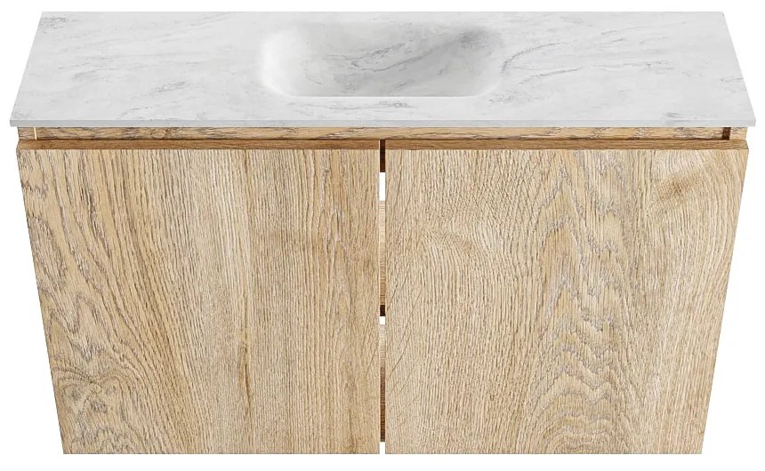 Mondiaz Ture DLux toiletmeubel 80cm washed oak met wastafel opalo midden zonder kraangat