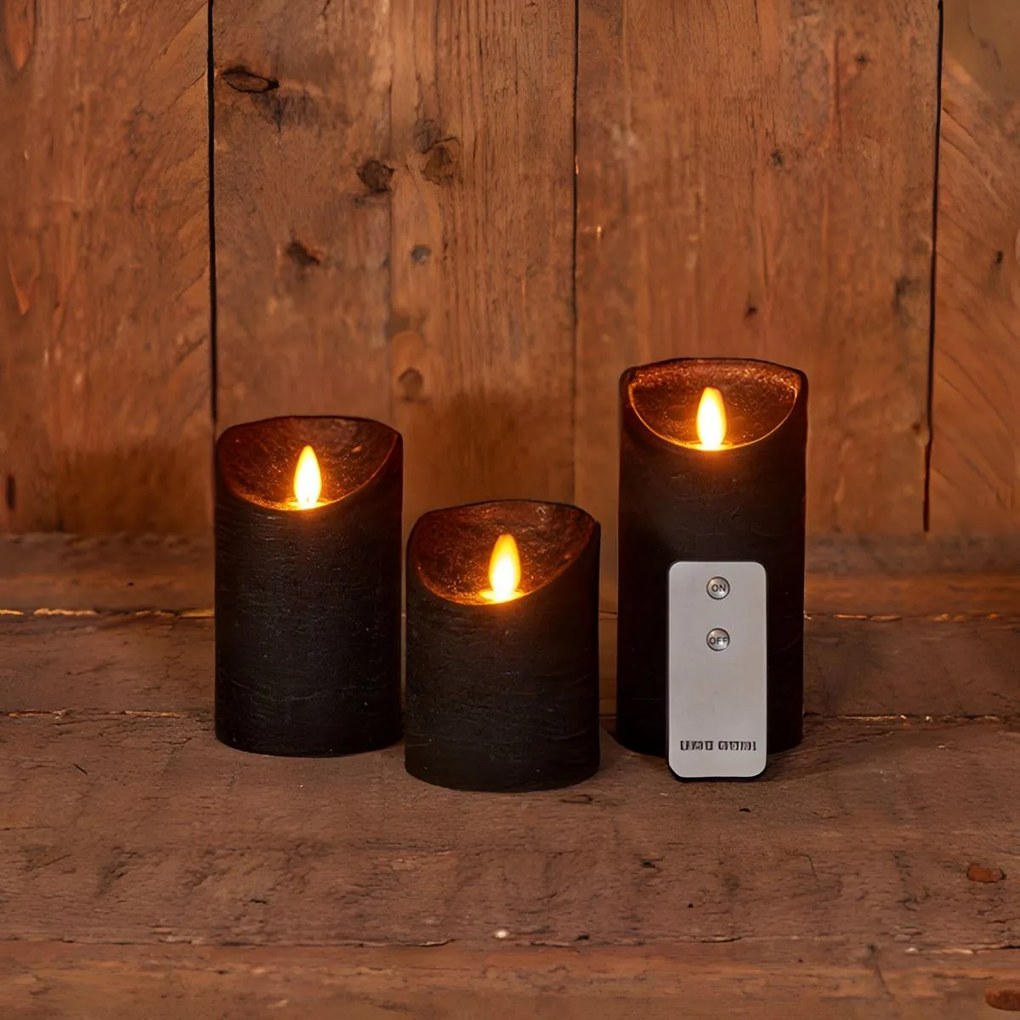 Anna's Collection - Ledkaarsen zwart - set van 3 stuks - diverse groottes - met afstandsbediening