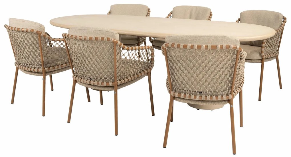 4 Seasons Outdoor Martinique tuinset met Hampton tafel 240 cm Tuinstoel   beige weerbestendig