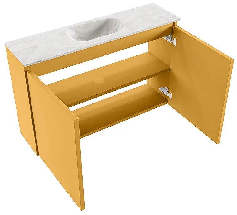 Mondiaz Ture DLux toiletmeubel 80cm ocher met wastafel ostra midden met kraangat