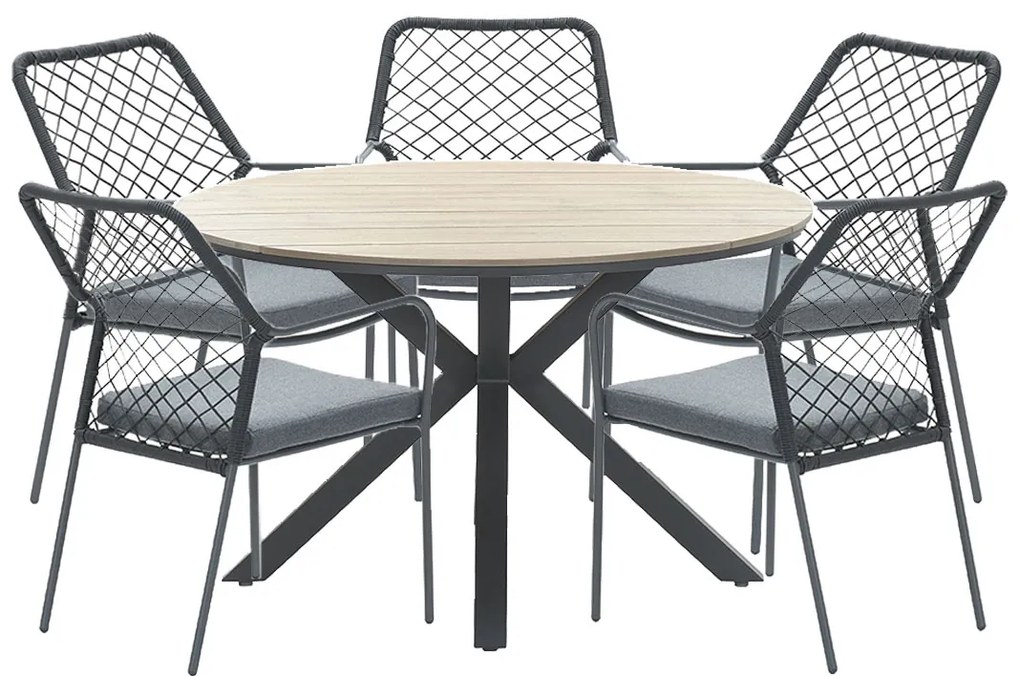 Garden Impressions Ross tuinset 6-delig zwart - Tulli tuintafel Ø148x75 cm light teak look