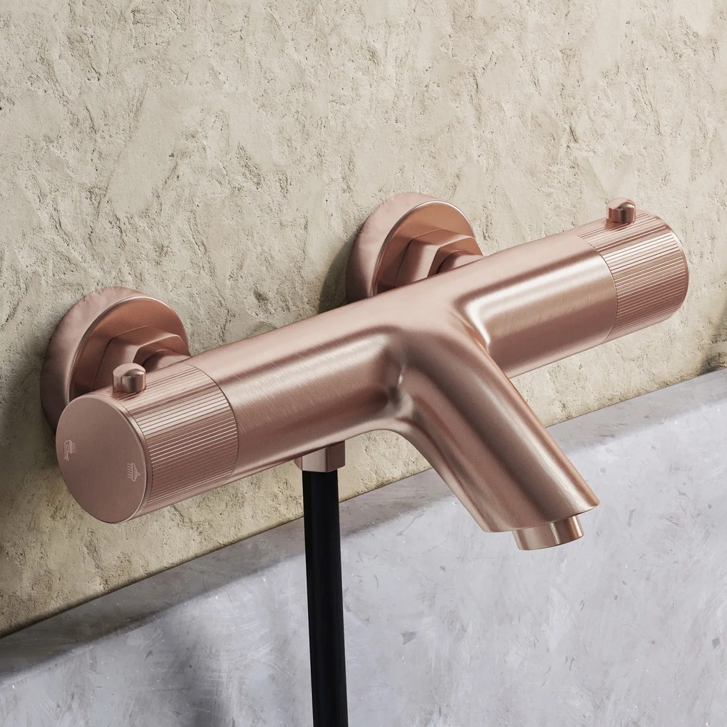 Saniclear Copper Stripes Pro thermostatische opbouw badkraan met handdouche geborsteld koper