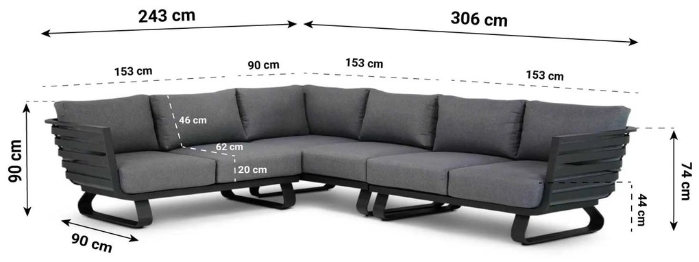 Hoek loungeset 5 personen Aluminium Grijs Santika Furniture Santika Sovita