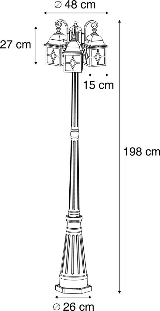 Klassieke buiten lantaarn antiek goud met helder glas 198cm IP44 - London