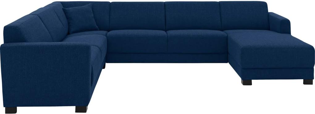 Goossens U-opstelling My Style Stof Grof Gweven blauw, stof, 2,5-zits, stijlvol landelijk met chaise longue rechts