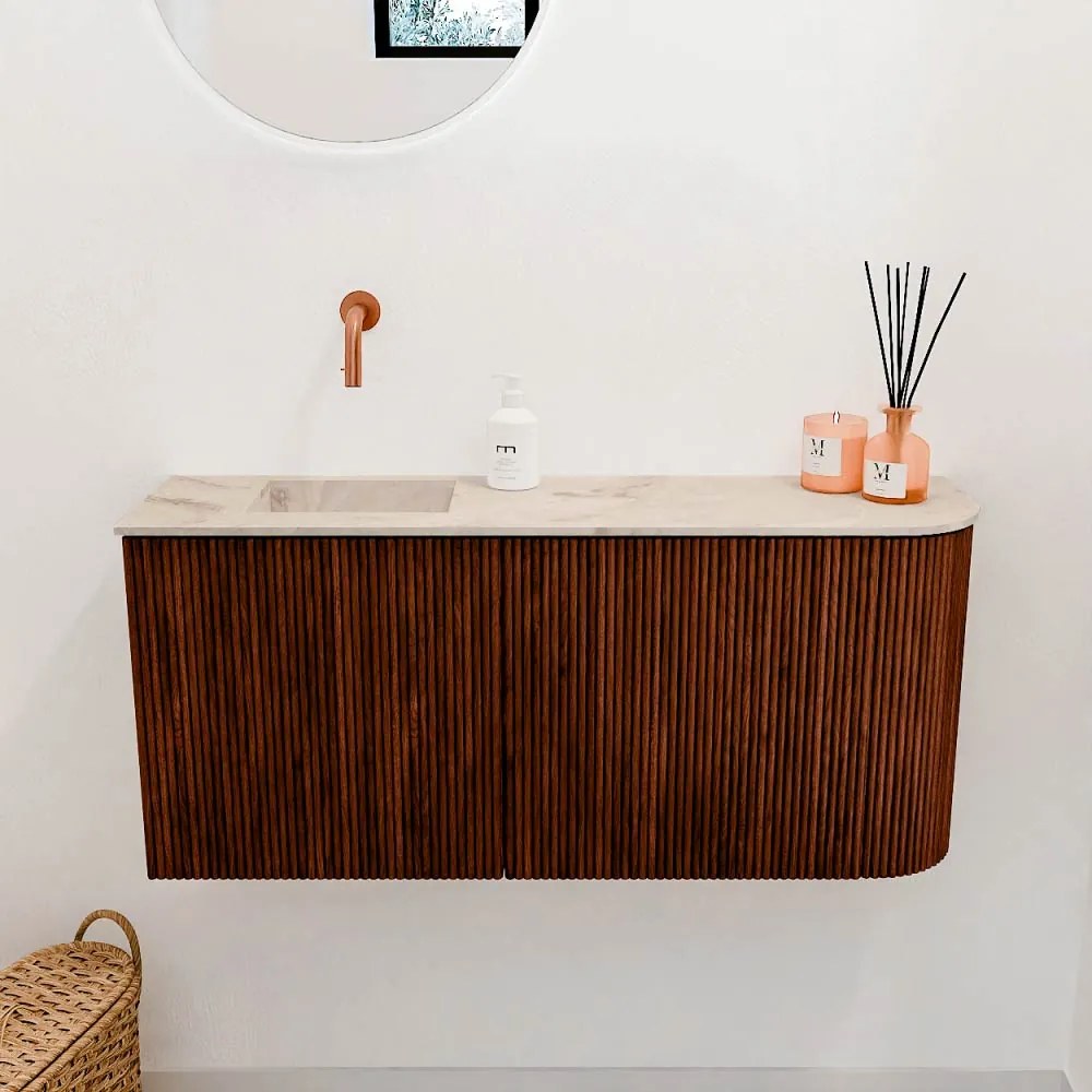 Mondiaz Joya DLux 90cm toiletmeubel ronding rechts ruby met wastafel faye links zonder kraangat frappe