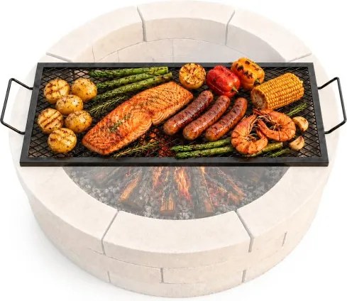 VEVOR 810 x 380 x 25 mm X-Marks vuurkorf grillrooster, rechthoekig grillrooster, kampvuur BBQ grillrooster van staal met handvat, draagbaar kampeerkookgerei voor buitenfeesten, zwart