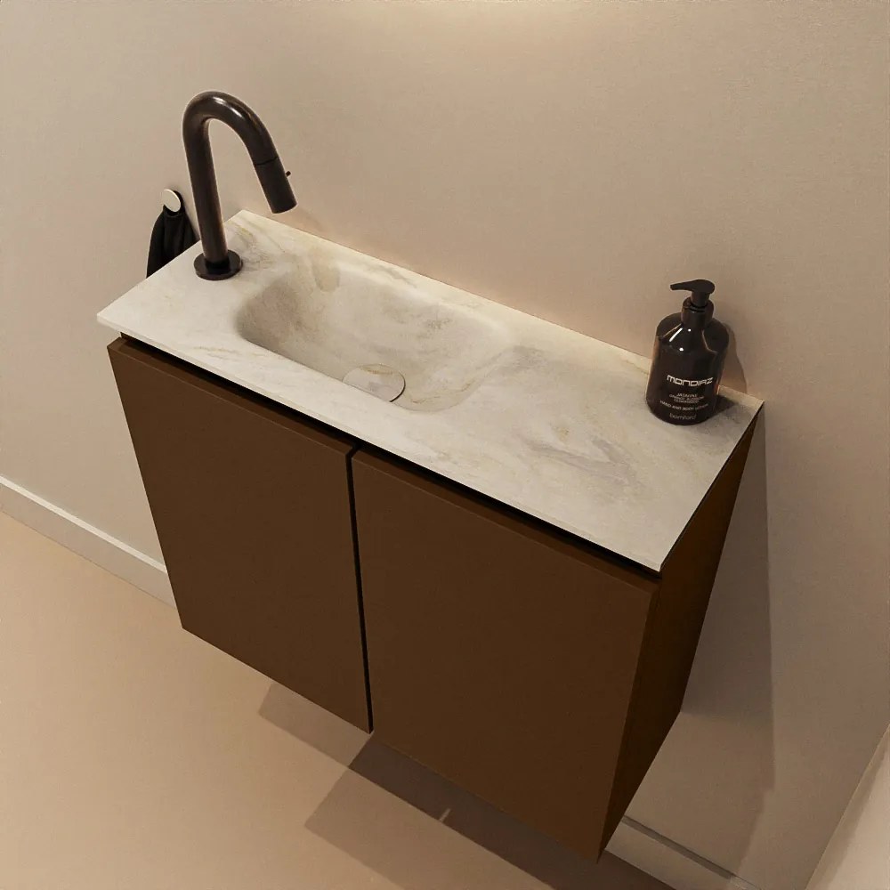 Mondiaz Ture DLux toiletmeubel 60cm rust met wastafel ostra links met kraangat