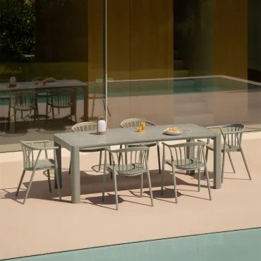 Arnadine Rechthoekige Tafelset (180x100 Cm) En 6 Ivor Tuinstoelen Groen – Khaki - Sklum