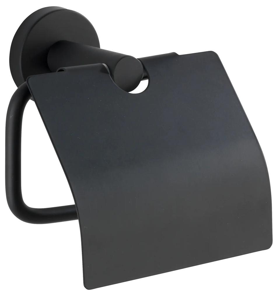 Wenko Bosio toiletrolhouder met deksel RVS zwart mat