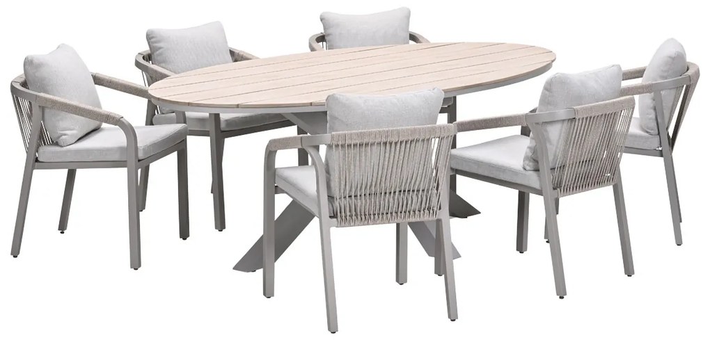 Garden Impressions Tarera tuinset 7-delig dakar sand - Tulli tuintafel 220x115 cm - light teak vironwood