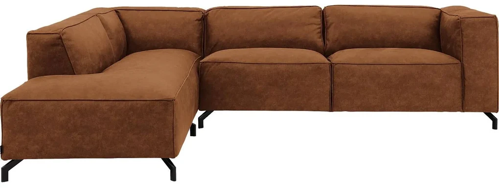 Goossens Bank Calvin cognac, micro leer, 3-zits, modern design met ligelement links