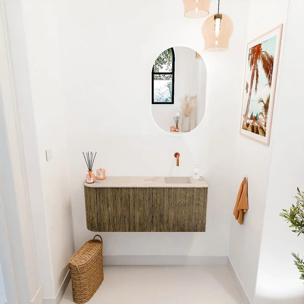 Mondiaz Joya DLux 100cm toiletmeubel ronding links dusk met wastafel faye rechts zonder kraangat frappe
