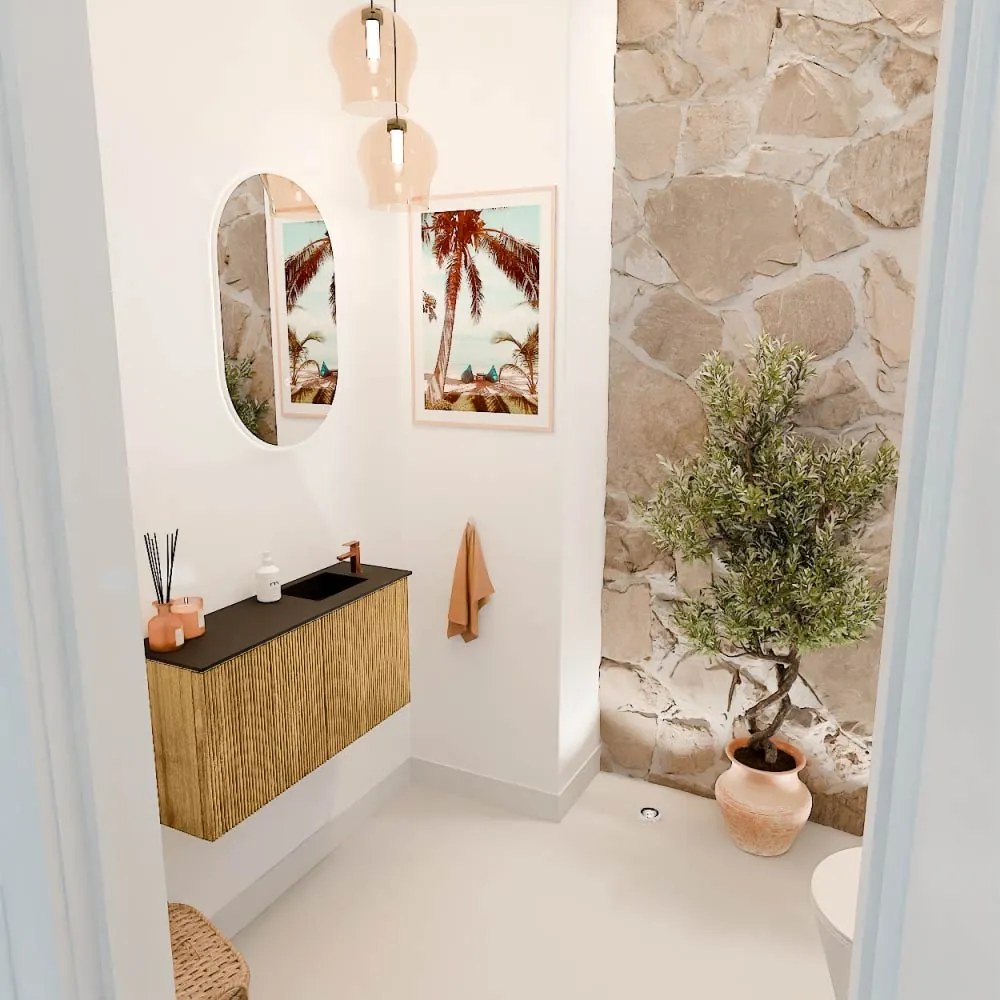 Mondiaz Joya 80cm toiletmeubel oak met wastafel faye rechts 1 kraangat urban