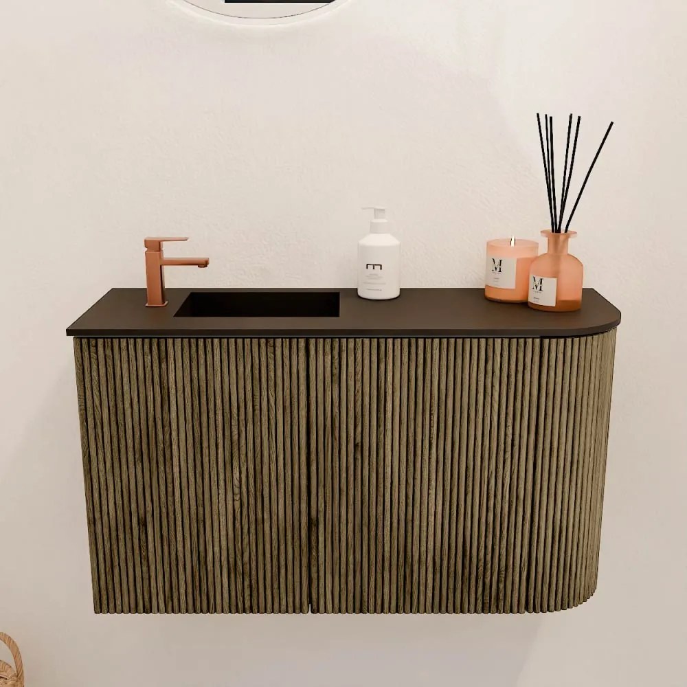 Mondiaz Joya 70cm toiletmeubel ronding rechts dusk met wastafel faye links 1 kraangat urban