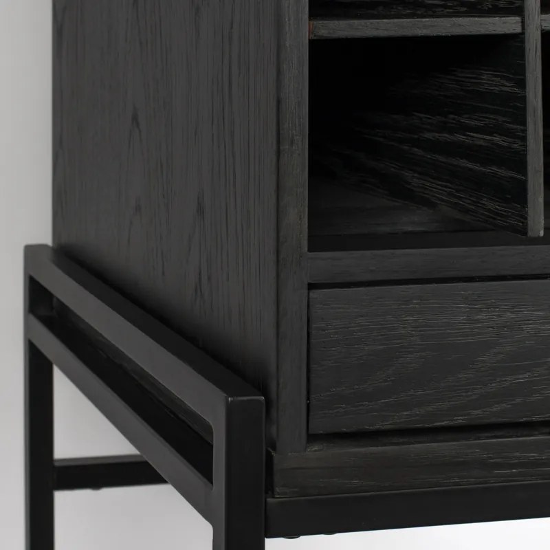 Zuiver Travis Wandkast Met Wijnrek Zwart - 88.5x46.5x180.5cm.