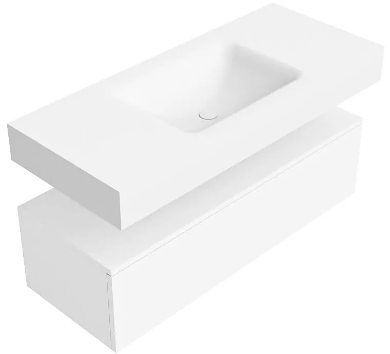 Zaro Alan badmeubel 110cm talc 1 lade met vrijhangende wastafel cloud midden zonder kraangat talc
